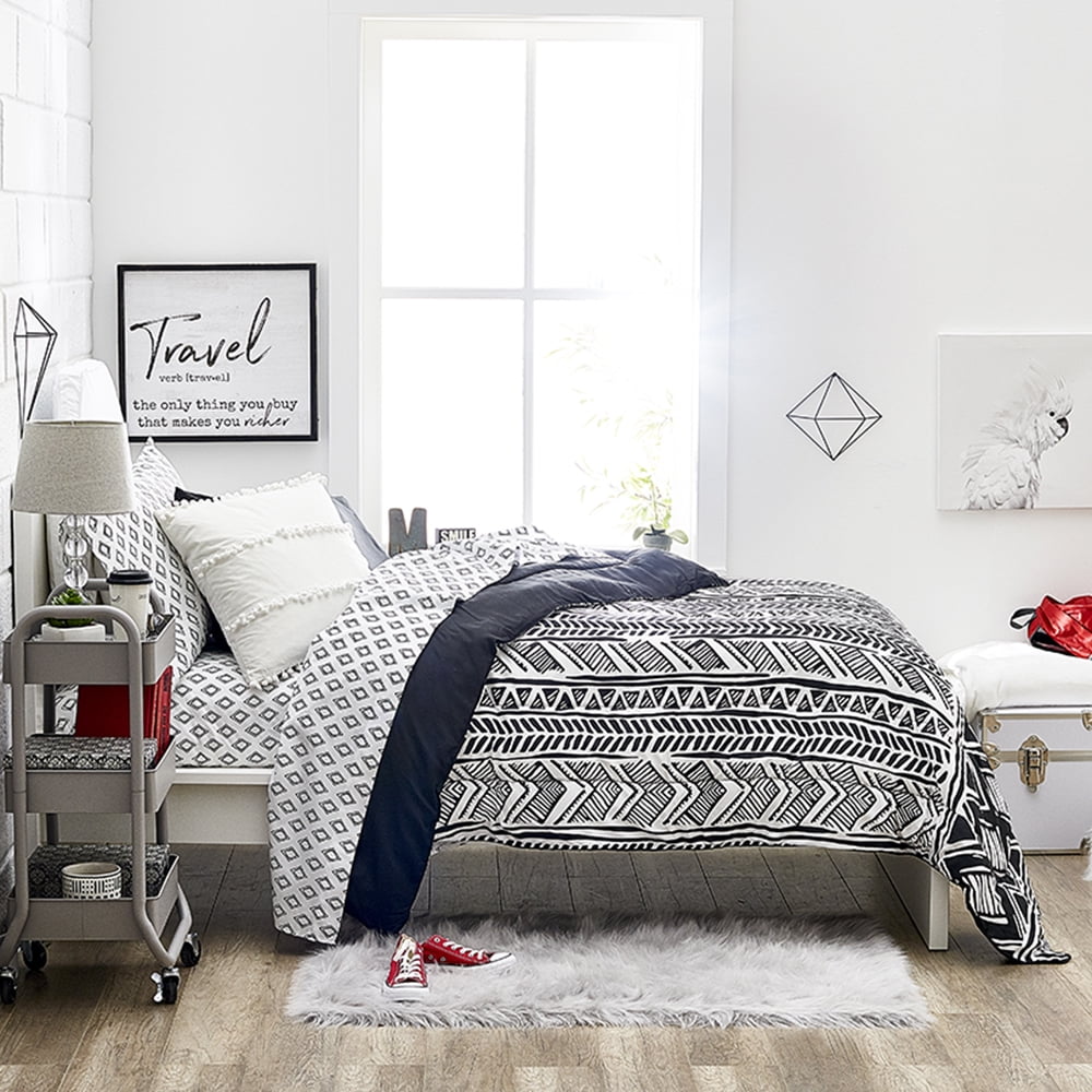OCM College Dorm 7Piece Bedding Bundle in Leilani Black,, Twin XL