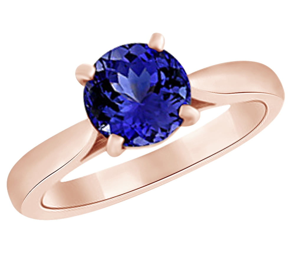 Round Cut Simulated Blue Tanzanite Solitaire Engagement Wedding Ring In 14k Rose Gold (1.7 cttw)With Ring Size:-4 by Jewel Zone US