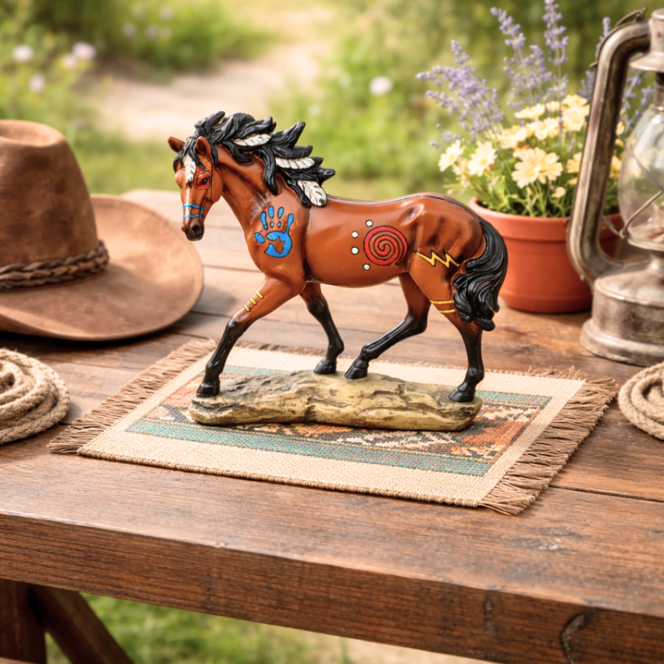 Painted Horse Figurine - Southwestern Brown Pony Sculpture & Western Shelf Decor - Hand-Painted Collectible  Statue for Home & Office - Equestrian Gifts for Horse Lovers & Collectors