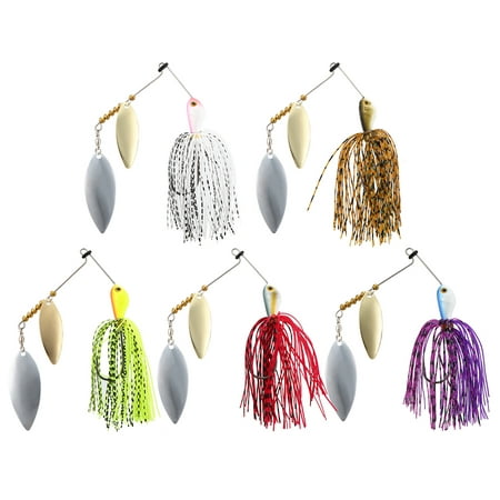 5Pcs Fishing Spinner Baits Hard Lure Kits 20g 25g Spinnerbaits Jig Lure with Barbed Hook for Saltwater