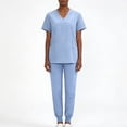 thumbnail image 4 of Fgvctg Women Scrubs Sets Plus Size Scrub Joggers Stretchy V-Neck Yoga Scrub Pants and Tops Nursing Uniforms Medical Scrub Sets with Pockets Light Blue 2XL, 4 of 4