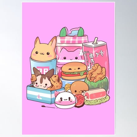 Anime Cute Kawaii Japanese Food 2024 Poster Wall Art, Modern Wall Decor For Living Room Bedroom, 12x18 UNFRAMED