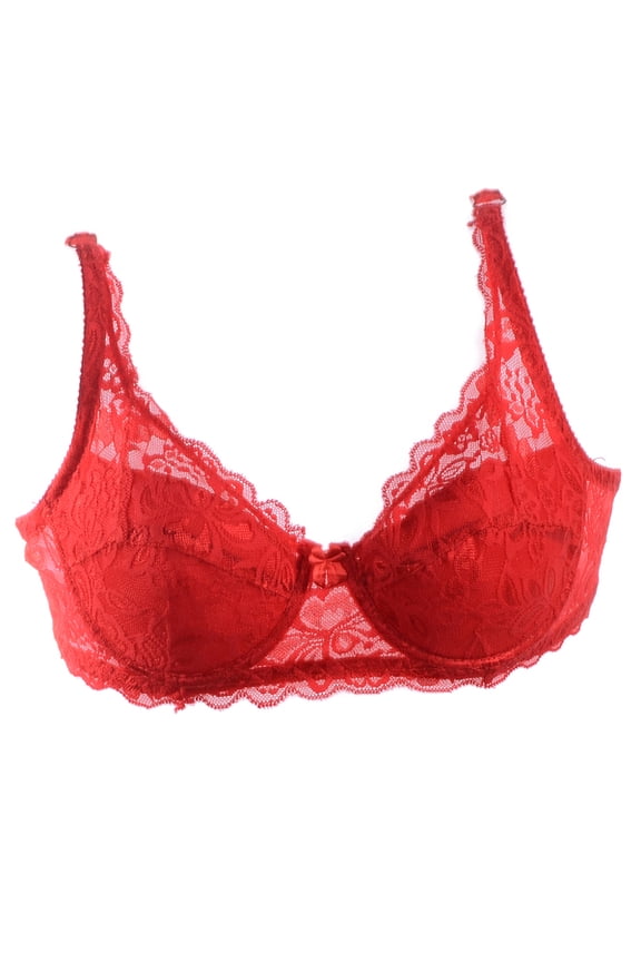Women's Double Breasted Brassiere Underwire Lace Push Up Bra, Red