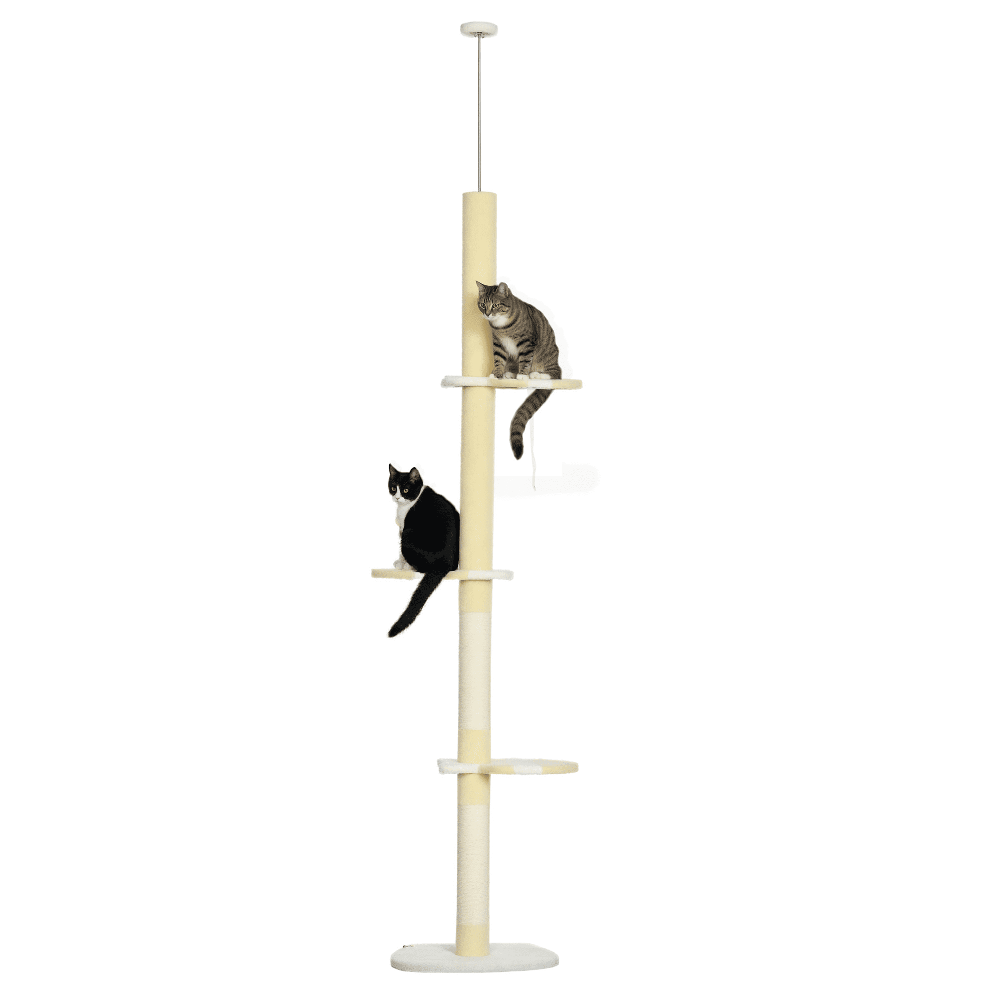 PawHut 4-Tier Tall Cat Tower, Floor to Ceiling Cat Tree, Height Adjustable 87 - 103 Inch with Plush Platforms, Sisal Scratching Posts, Ball, Yellow