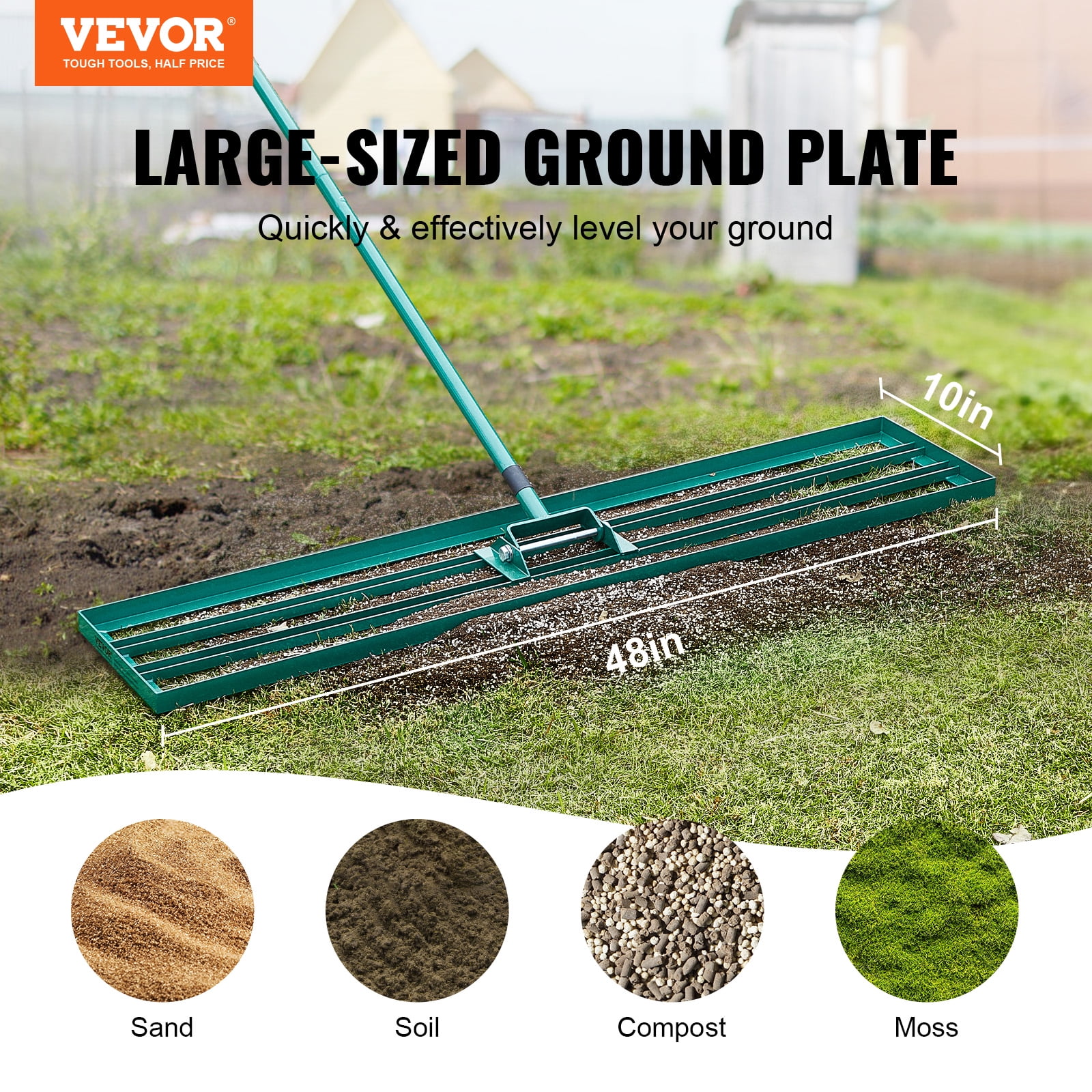 KFFKFF Lawn Leveling Rake 48"x10" Level Lawn Tool with 78" Steel Extended Handle