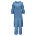 thumbnail image 4 of CILENON 2 Piece Sets for Women Solid Color Cotton Linen Pant Sets Casual Long Sleeve Button T Shirt Loose Wide Leg Pants Set Fall Outfits (Light Blue,XXL), 4 of 5