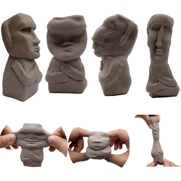 Funny and Cute Human Face Emotion Stretch Toy, Moai Statue,Fidget Toys Stress Relief Squeeze