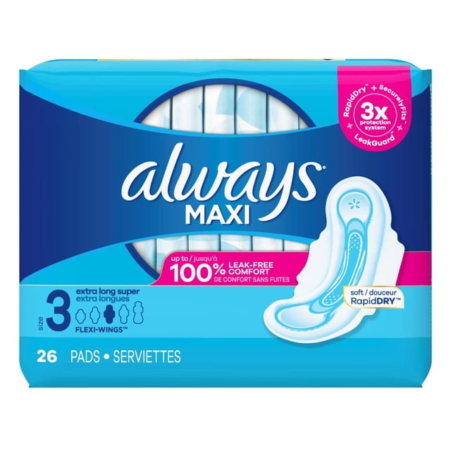 Toallas femeninas Always Maxi tamaño 3 extra largas super, 6 paquetes