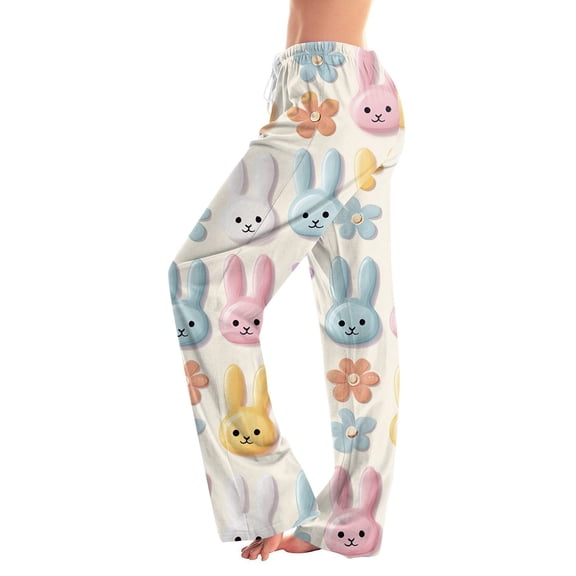 Easter Pajamas Pants Men Stretch Waist Wide Leg Trendy Pjs Funny Easter Egg Print Baggy Drawstring Pants (Beige,3XL)