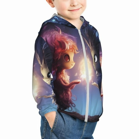 

Uemuo Dreamy Forest Elf Pattern Rash Guard for Boys Girls Long Sleeve Swim Shirts UPF 50+ UV Sun Protection Hooded Fishing Shirt with Pocket for Kid-4 Years