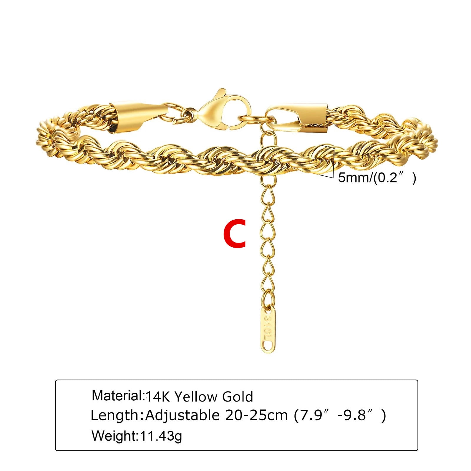 Men's Square Snake Chain Bracelets,Waterproof 14K Yellow Gold Link Wristband,Basic Casual Birthday Gifts Jewelry