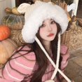 thumbnail image 3 of Autumn Winter Women Beanie Hat Cute Ears Fixing Rope Solid Color Ear Protection Windproof Korean Style Fluffy Knitting Hat for Daily Wear, 3 of 8