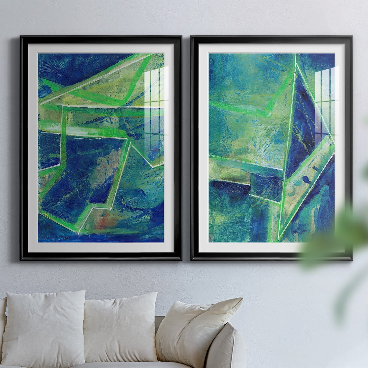 Wexford Home Geometric in Cool I Premium Framed Print, 26.5" x 36.5" - Ready to Hang, Black (Set of 2)