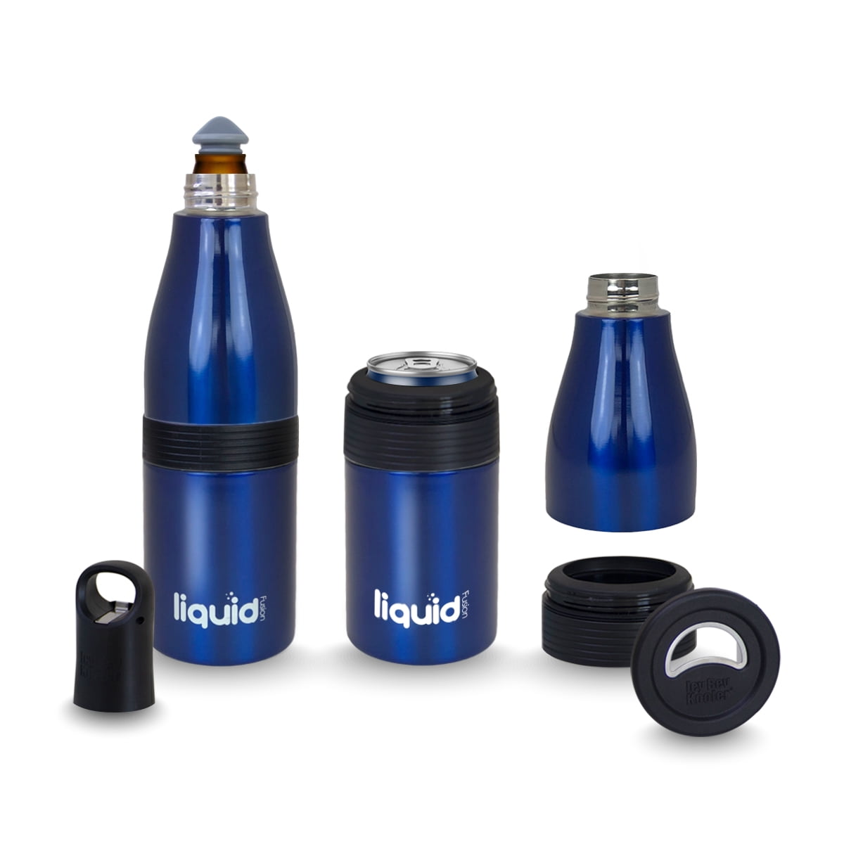 Grand Fusion Blue 3 In 1 Insulated Stainless Steel Vacuum Sealed Beer Bottle, Can and Water Cooler with Opener