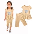 thumbnail image 5 of Zwiiyzr 1-10 Years Little & Big Girl Summer Outfits Cartoon Ruffle Short Sleeved Flutter Sleeve Elastic Waist Cropped Pants Daisy 2Pcs Clothing Set Khaki, 5 of 5