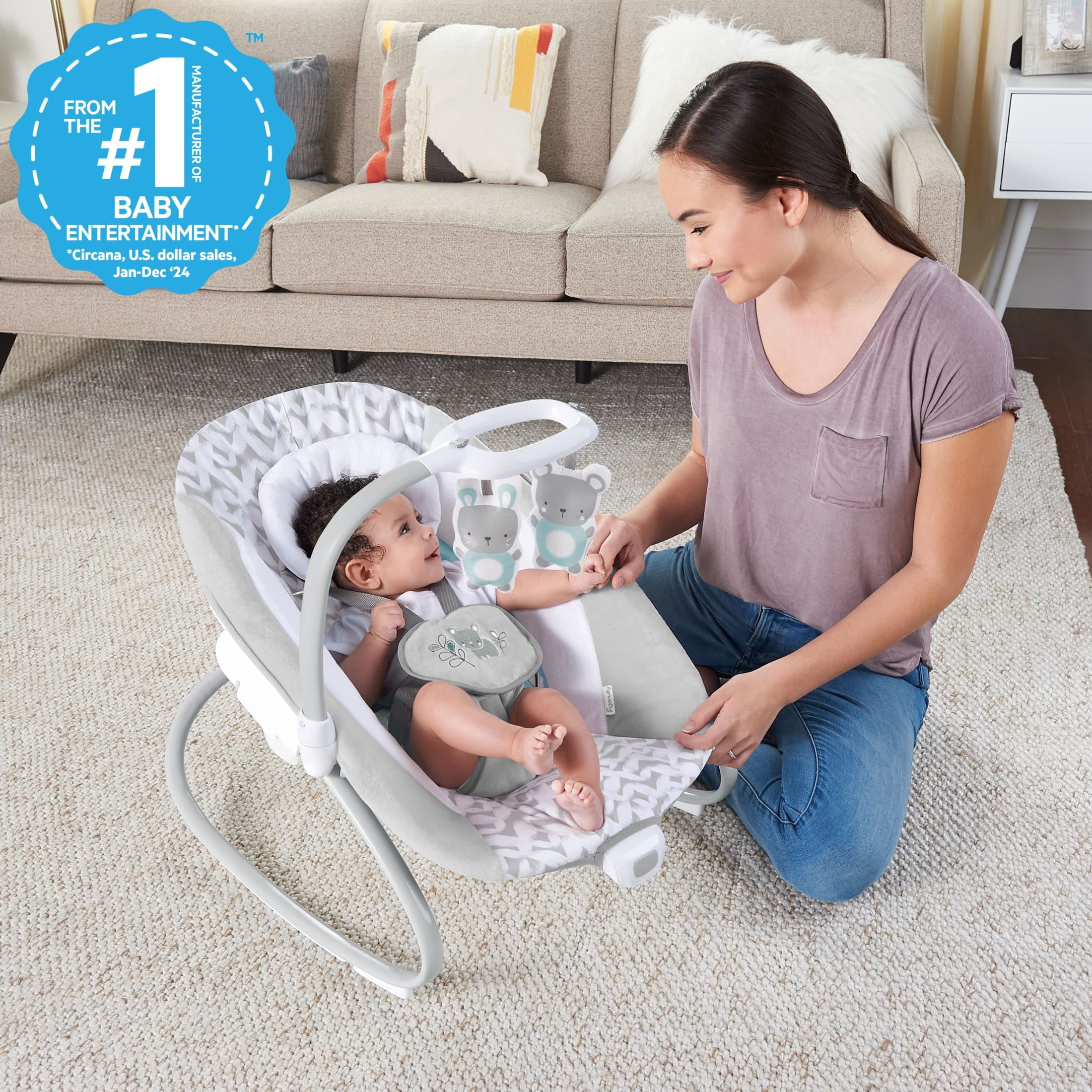 Ingenuity SimpleComfort 2-in-1 Vibrating Lightweight Baby Swing and Rocker Raylan, Gray