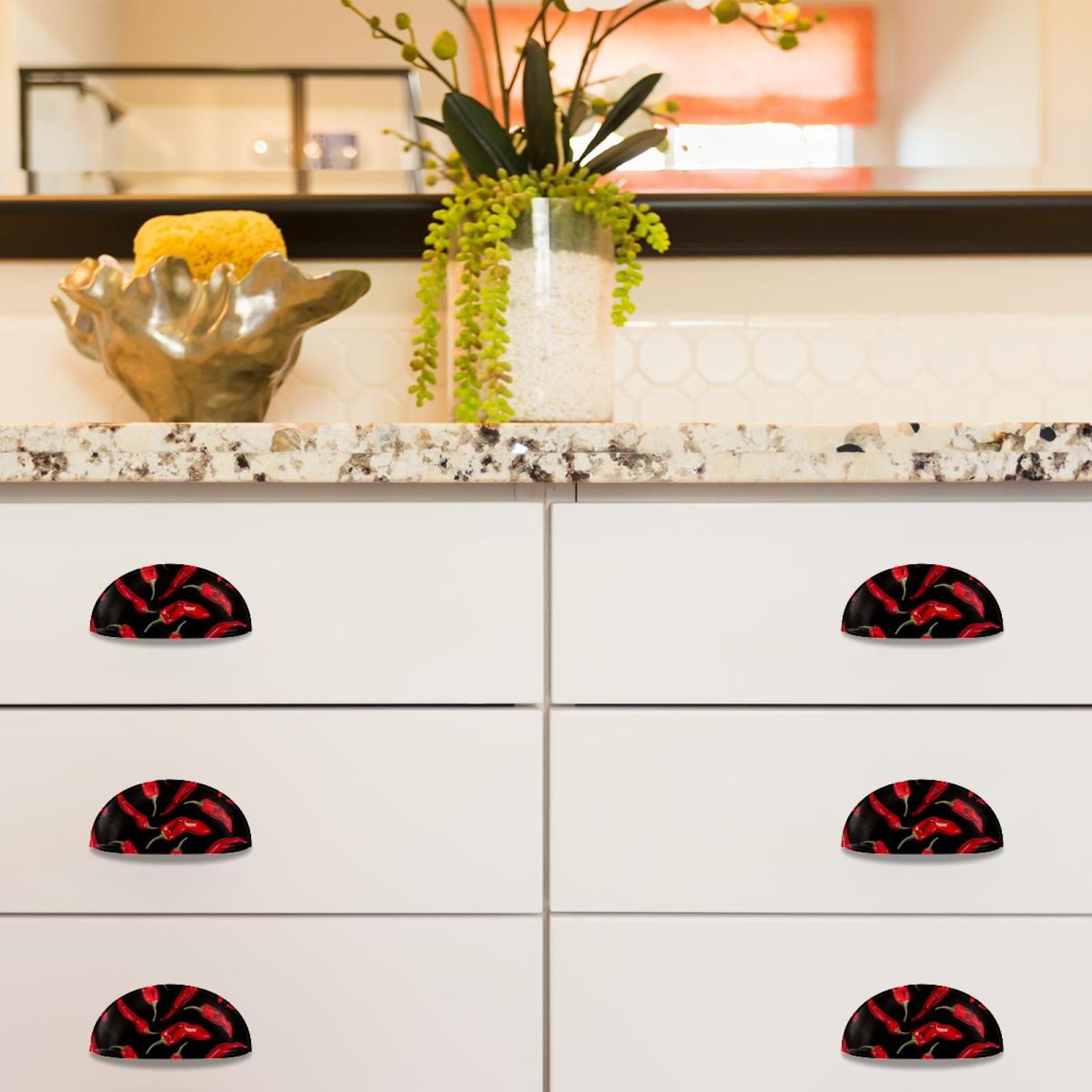 PhooArto 6 Pcs Cup Drawer Pulls, Red Chili Peppers Pattern Shell Shape Handles Cabinet Knobs for Dresser Cupboard Closet Wardrobe with Screws