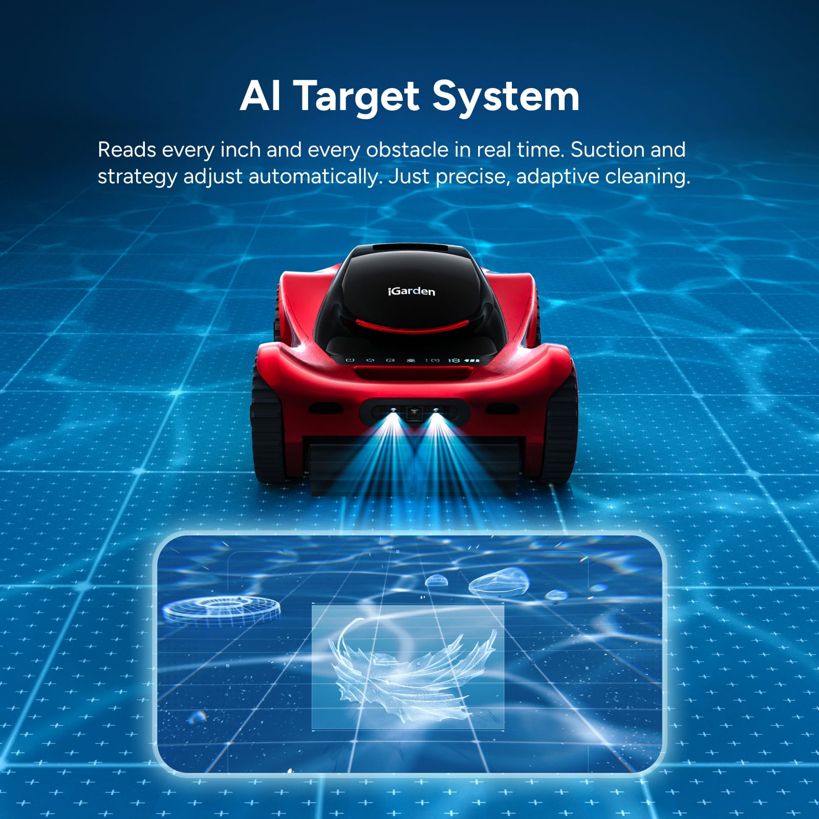 iGarden Robotic Pool Cleaner M1 AI Series, 9H Runtime, AI Dual-Camera Vision, 5,019 GPH Suction, Smart Navigation, Wall & Waterline Cleaning