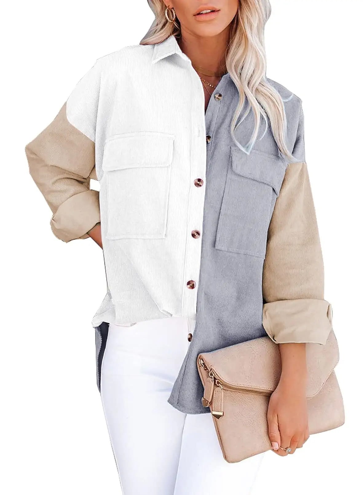 Asyoly Womens Corduroy Shirts Button Down Shacket Jacket Boyfriend Long ...