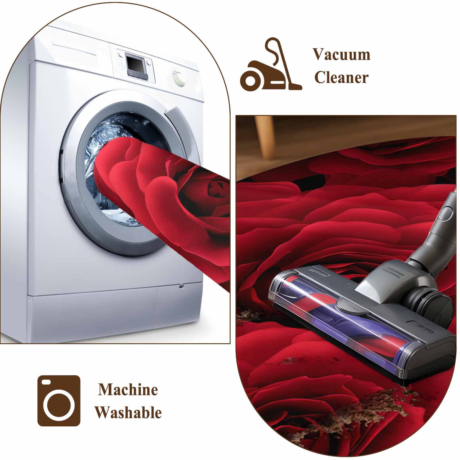 Red Roses Area Rugs 5'x7', Washable Small Throw Rugs for Laundry Room Playroom, Valentine's Day Flowers Floral Vintage Indoor Outdoor Rug Non-Slip Low Pile Carpet Runner Reversible Floor Mats