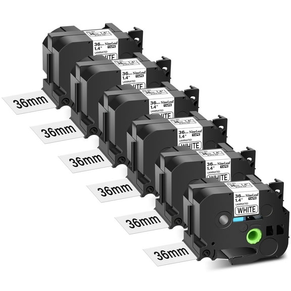 NineLeaf 6 Pack Compatible for Brother P-Touch TZe TZ Label Maker Tape TZe-261 TZ-261 36mm 1.4 in Laminated White Label Tape