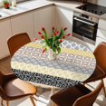thumbnail image 2 of Boho Elastic Fitted Round Table Cover Bohemian Geometric Stripes Yellow Grey Waterproof Outdoor Tablecloth for Holiday Party, Picnic, Patio & Dining Fits Tables Up to 45"-54", 2 of 8
