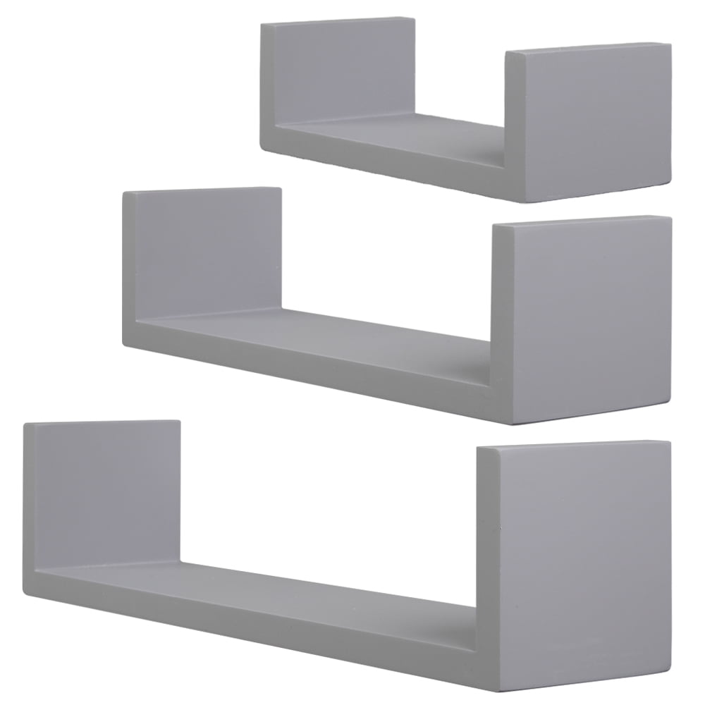 Private Jungle Wall Shelves Set of 3 Floating Display Shelves Ledge Bookshelf Wall Mount Storage Home Decors，Gray