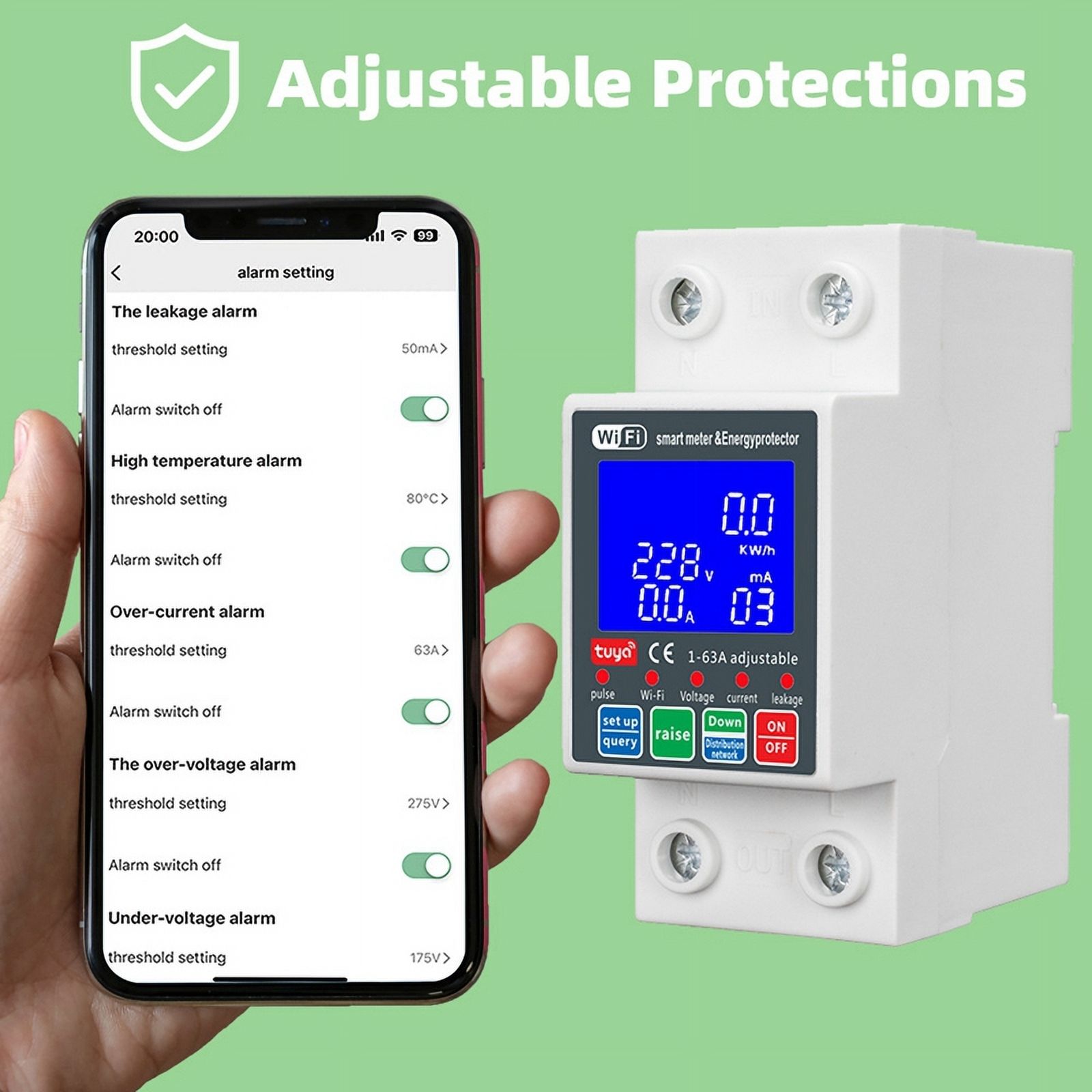 NEW WTDZW-63A Smart PV Circuit Breaker Tuya 220v Voltage Current Leakage Protection Mcb Automatic Switch 63A Wifi