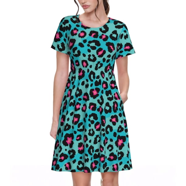 Balery Leopard 1 Vestidos sueltos de manga corta para mujer, vestidos de verano 2025, vestidos casuales de corte A con vuelo.