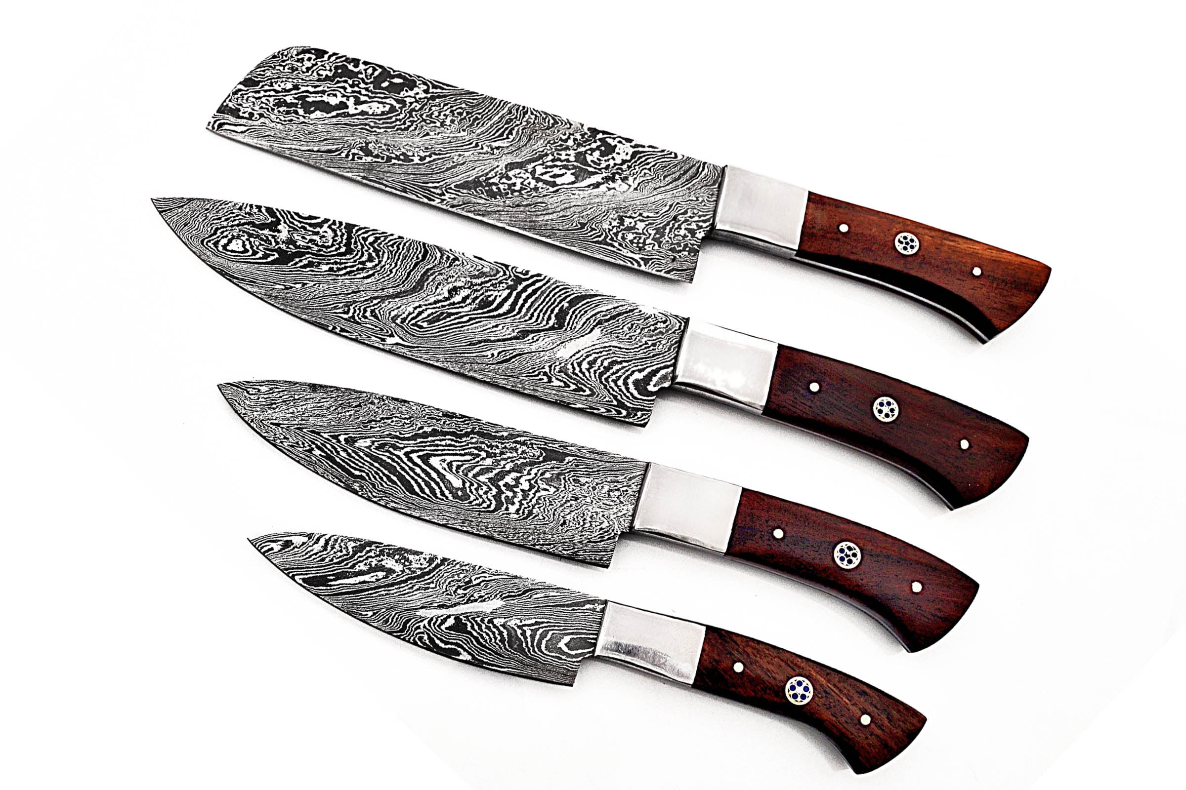 Smart & Sharp Custom Handmade Damascus Chef Knives Set/Kitchen Knives 4 Pieces Set 17307 (Rose wood)
