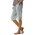 thumbnail image 1 of Yubnlvae Shorts Décontractés en Coton et Lin pour Femmes - Design Fendu pour l'Été Gris 5TG, 1 of 5