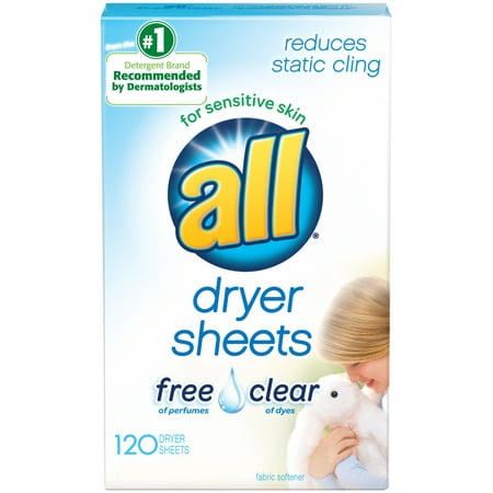 all Fabric Softener Dryer Sheets Free Clear for Sensitive Skin, 120 (Best Dryer Sheets For Sensitive Skin)