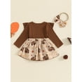 thumbnail image 4 of Suealasg Baby Girls Thanksgiving Outfit 3 6 9 12 18 Months Infant Girls Long Sleeve Turkey Pumpkin Print Romper Dress + Headband Set 2Pcs Newborn Girl Fall Clothing, 4 of 7