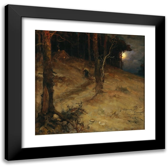 Julius Sergius Klever 12x12 Black Modern Framed Museum Art Print Titled - A Moonlit Night in the Forest