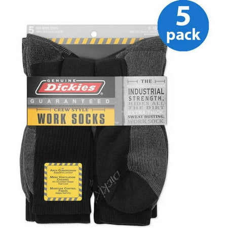 Dickies Men's Dri-Tech Comfort Crew Work Socks, 5-Pack, Size 6-12