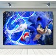 thumbnail image 3 of Fondo de fotografía de Sonic, el erizo de velocidad, héroe corredor, fondo de fotografía de dibujos animados para cumpleaños de niños, accesorios de vinilo de poliéster rojo y azul, 3 of 5