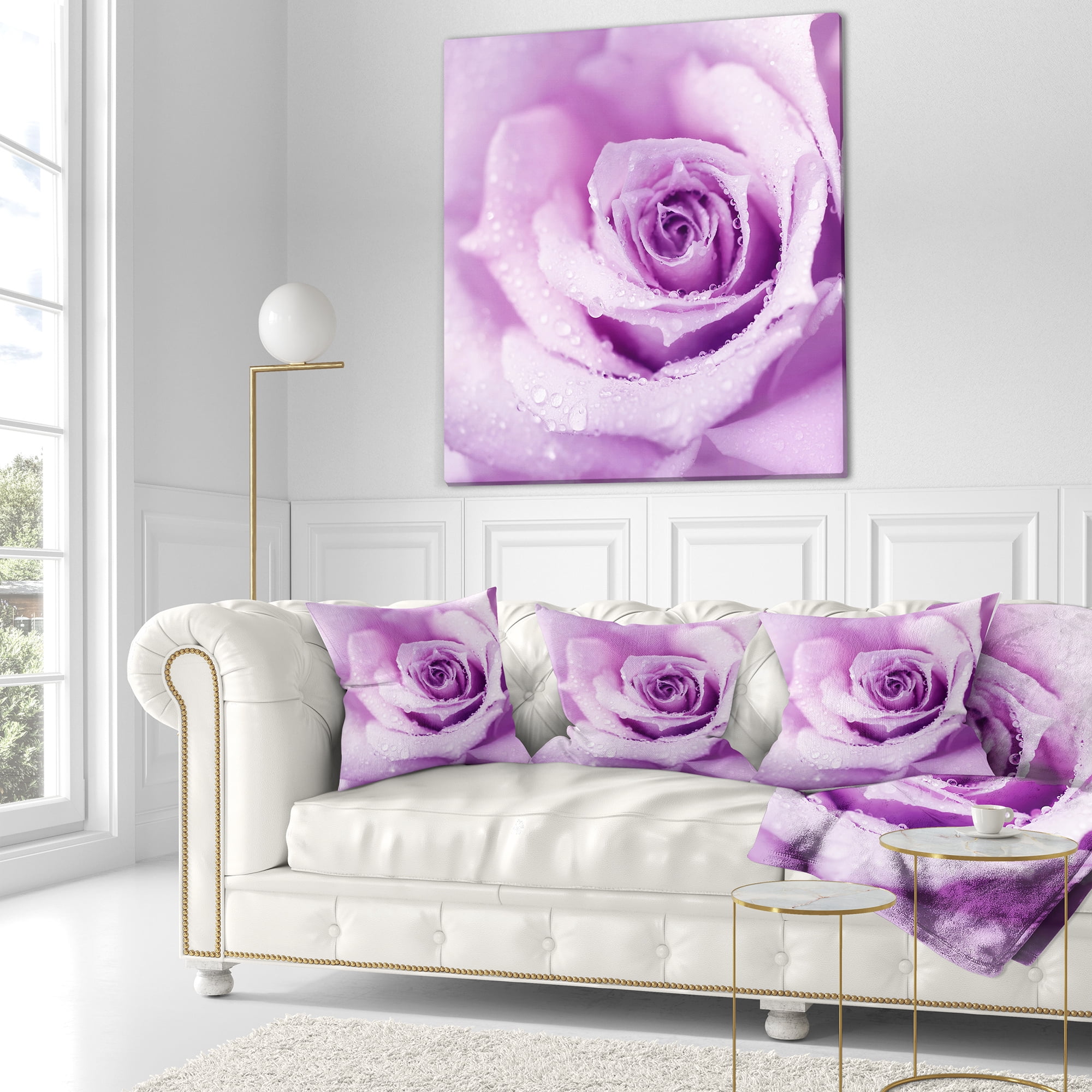 Designart Purple Wet Rose Background - Flowers Throw Pillowwork - 18x18