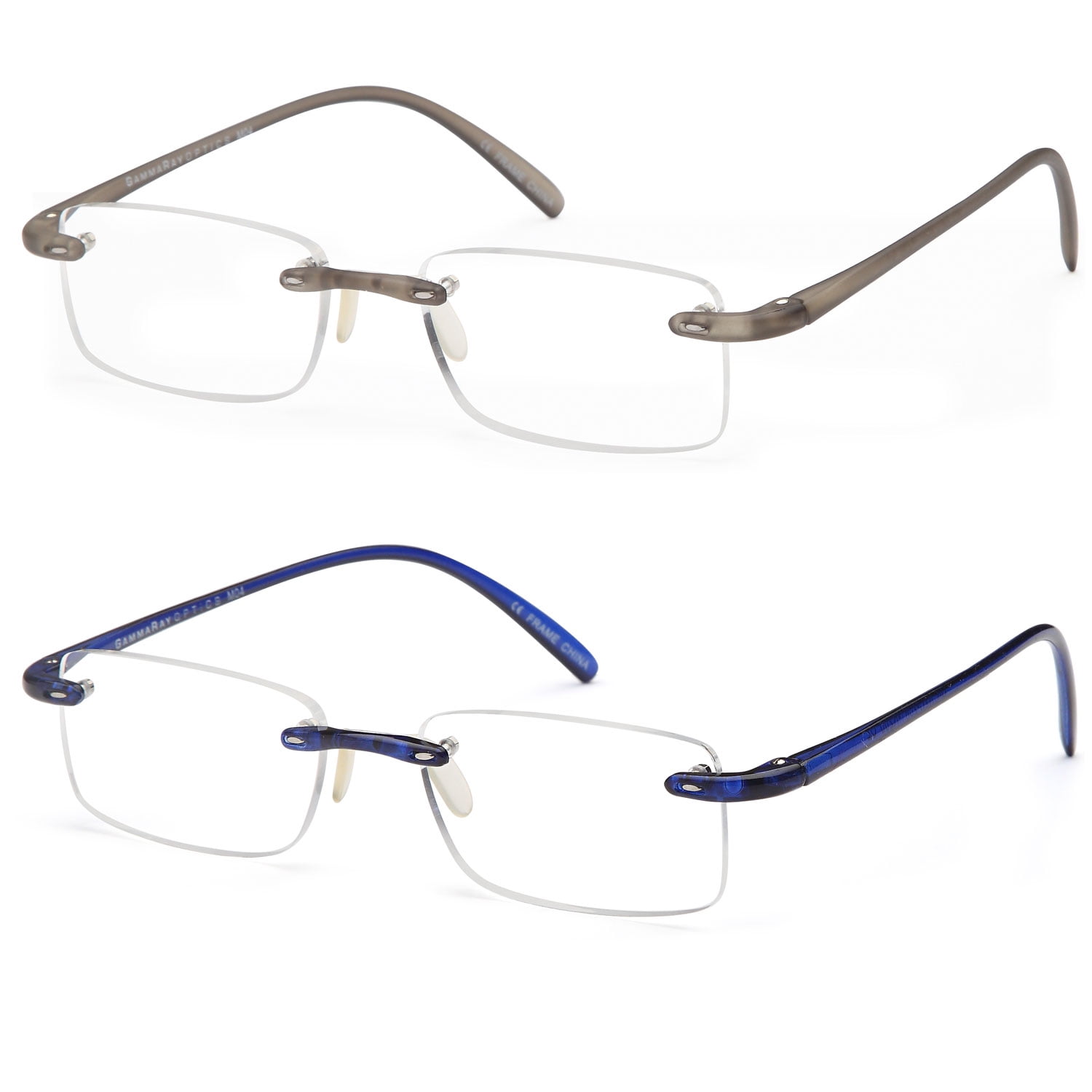 GAMMA RAY 2 Pack of Super Lightweight Flex Arm Slim Rimless Readers ...