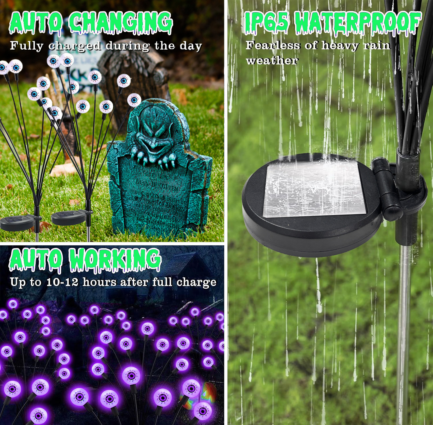 Inadays Halloween Decorations Outdoor Halloween Decor Solar Scary Eyeball Lights 2Pack 16LEDs Waterproof Purple Eyeball Swaying Firefly Light With 2 Modes For Garden/Yard/Patio/Party Decor, Purple