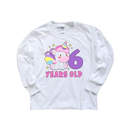 6 years old with Cute Unicorn Birthday Youth Long Sleeve T-Shirt
