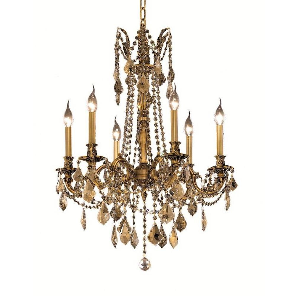 Six Light Chandelier-Royal Cut Crystal Type-French Gold and Golden Teak Finish Bailey Street Home 390-Bel-3338768
