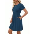 thumbnail image 3 of MOSHU Dresses for Women Crewneck Short Sleeves Women Dresses Casual A-Line Midi Dress with Pockets, 3 of 8