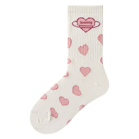 

Women Socks Pure Cotton Fashion Letters Love Print Stockings Sports Socks Stockings White One Size