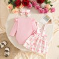 thumbnail image 4 of Cdudpw Infant Girl Fall Outfits Baby Girl Romper Suspender Dress Skirt with Headband 3Pcs Festival Clothes(Z153-Pink), 4 of 7
