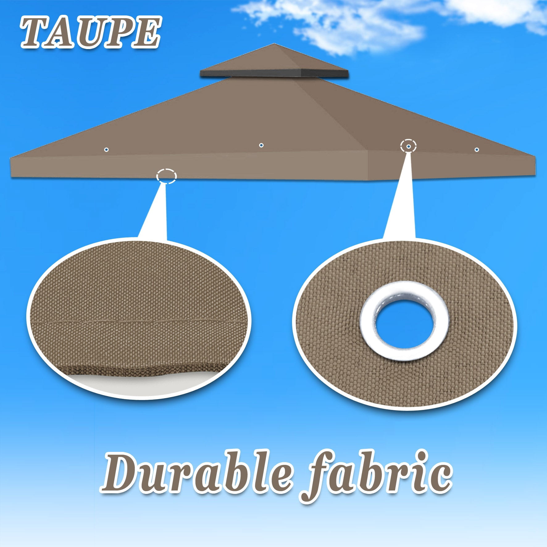 ALUVIERA 8'X8' Gazebo Sunshade 2-Tier Patio Pavilion Replacement Canopy(TAUPE)