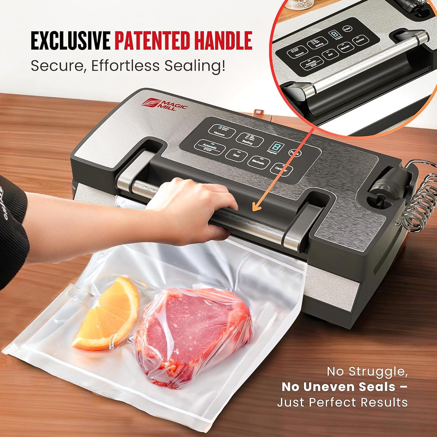 Magic Mill Premium Vacuum Sealer, Bag Sealer with Patent Liquid Sealing Technology, Easy Lock Handle, Multi-Mode Food Preservation Vacuum Sealer Machine