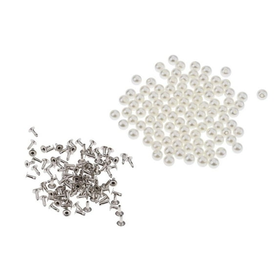 100 Pieces Pearl Rivets Studs Buttons for DIY Leather Bag Shoes Clotheing Decoration 6mm