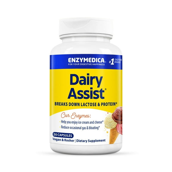 Enzymedica - DairyAssist, Enzyme Support to Help Digest Dairy and Relieve Occasional Gas, and Bloating, 30 Capsules