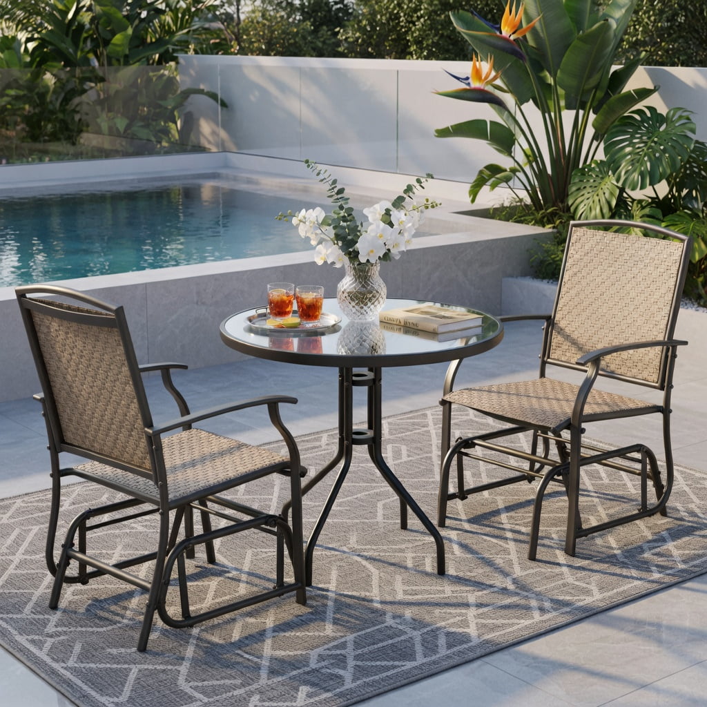 Hommoo 2-Pack Outdoor Patio Swing Glider Chair, Heavy-Duty Wrought Iron Rocking Seating with Breathable Fabric, Garden Chair for Deck, Backyard & Porch, Gray