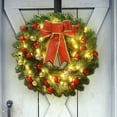thumbnail image 2 of 16 Inch Pre-Lit Christmas Wreath with Metal Hanger, Large Red Bow and Colored Balls, Battery Operated with Warm White 40 LEDs Lights, Front Door Spruce Lighted Wreath Xmas Decorations, 2 of 12